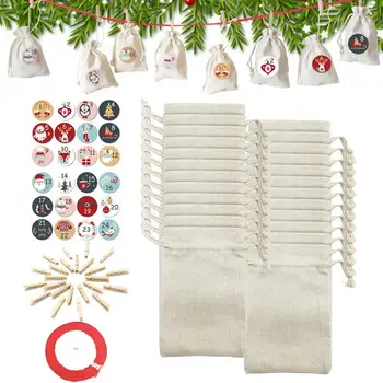  Рождественские подарочные пакеты с обратным отсчетом 24 шт. Льняные винтажные игрушки Сумки Обратный отсчет до Рождества Украшения для вечеринки для настенного камина Рождество
