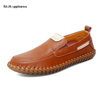  Высококачественная натуральная кожа Мужская обувь Set Foot Повседневная обувь Slip On Men Lofers Мужчины Балетки Мокасины Обувь Большие размеры Обувь ручной работы